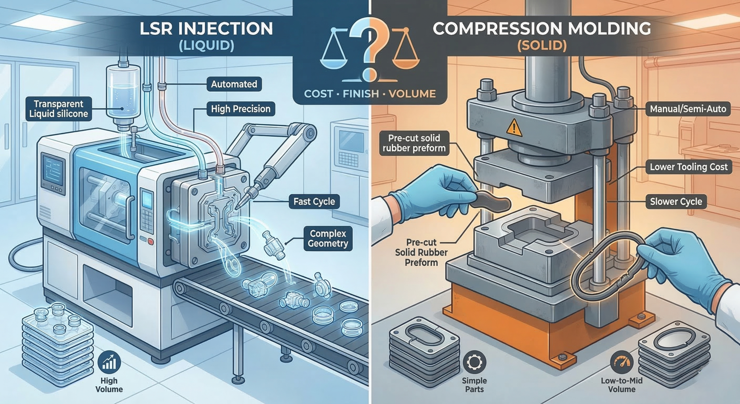 How to Choose Between LSR Injection vs Compression Molding in 2026？